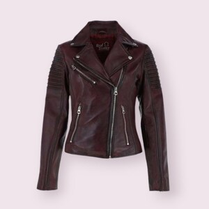 GANNI Leather Jacket Size XS Biker Jacket Bordeaux Red Vintage Suede Etsy Canada