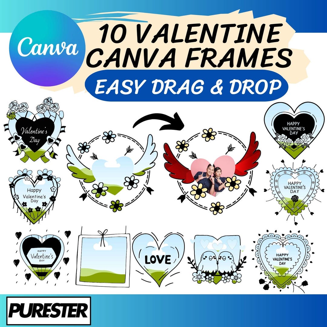 10 Valentine Canva Frame Template,easy Drag & Drop Romantic Heart ...
