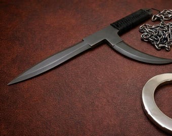 Handmade Ninja Assassin Kyoketsu-shoge knife with Leather Sheath | Movie props | cosplay props