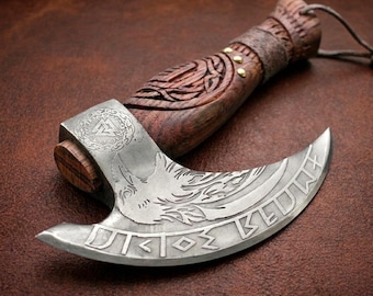 Handmade Viking Pizza Axe | High Carbon Steel, Wood Handle, Leather Sheath