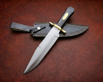Handmade D2 Steel Bowie Knife: Buffalo Horn Handle, Leather Sheath