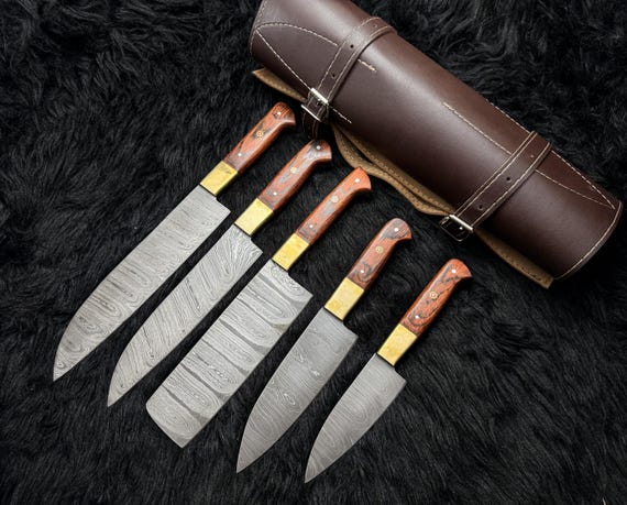 Custom Hand Forged Damascus Steel Kitchen Knives Set of 5 pieces | Premium Chef Knives | Chef Gift Set
