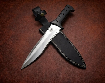 Handmade Resident Evil 4 Leon Primal Knife, Carbon Steel Blade, Leather Sheath (13" Overall)