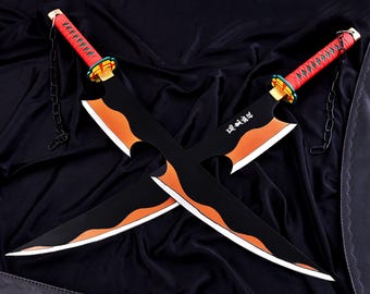 Handmade Tengen Uzui Nichirin Swords | Demon Slayer Cosplay Prop, Leather Sheath