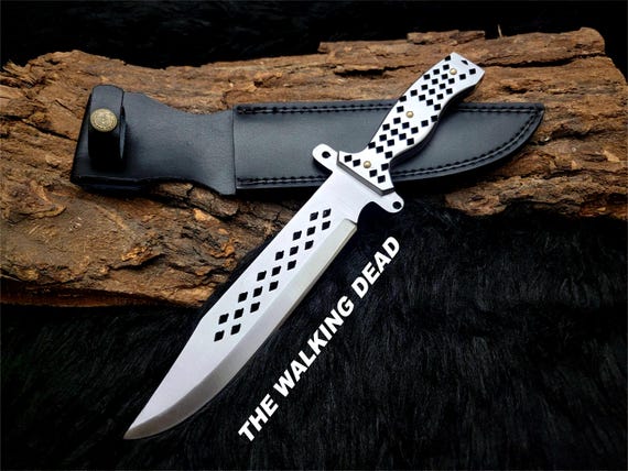 The Walking Dead Blood Diamond Replica Bowie Knife with Leather Sheath | Tactical Knife | Personalized Gift