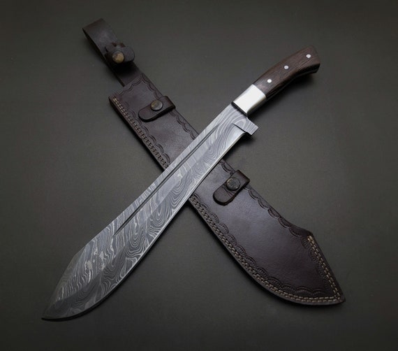 Premium Handmade 18" Damascus Steel Machete with Leather Sheath, Gift for him, Birthday gift