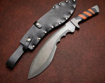 Handmade Kukri Knife | Dying Light Gaming Prop, Acid Wash Steel, Leather Sheath