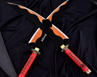 Handmade Tengen Uzui Nichirin Swords | Demon Slayer Cosplay Prop, Leather Sheath