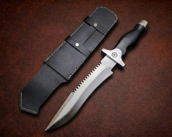 Resident Evil Bowie Knife Replica: Handmade D2 Steel Blade with Leather Sheath