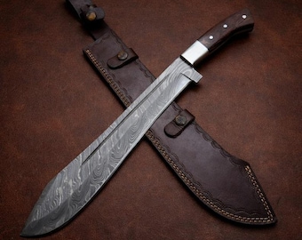 Handmade Damascus Steel Machete with Leather Sheath