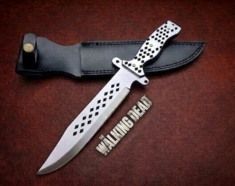 The Walking Dead Blood Diamond Replica Bowie Knife with Leather Sheath | Tactical Knife | Personalized Gift