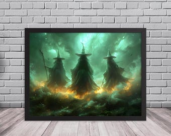Witchy Vintage Rustic Halloween Painting Art Poster | Digital Download Witchy Decor Halloween Wall Art Printable Halloween Witch Wall Art