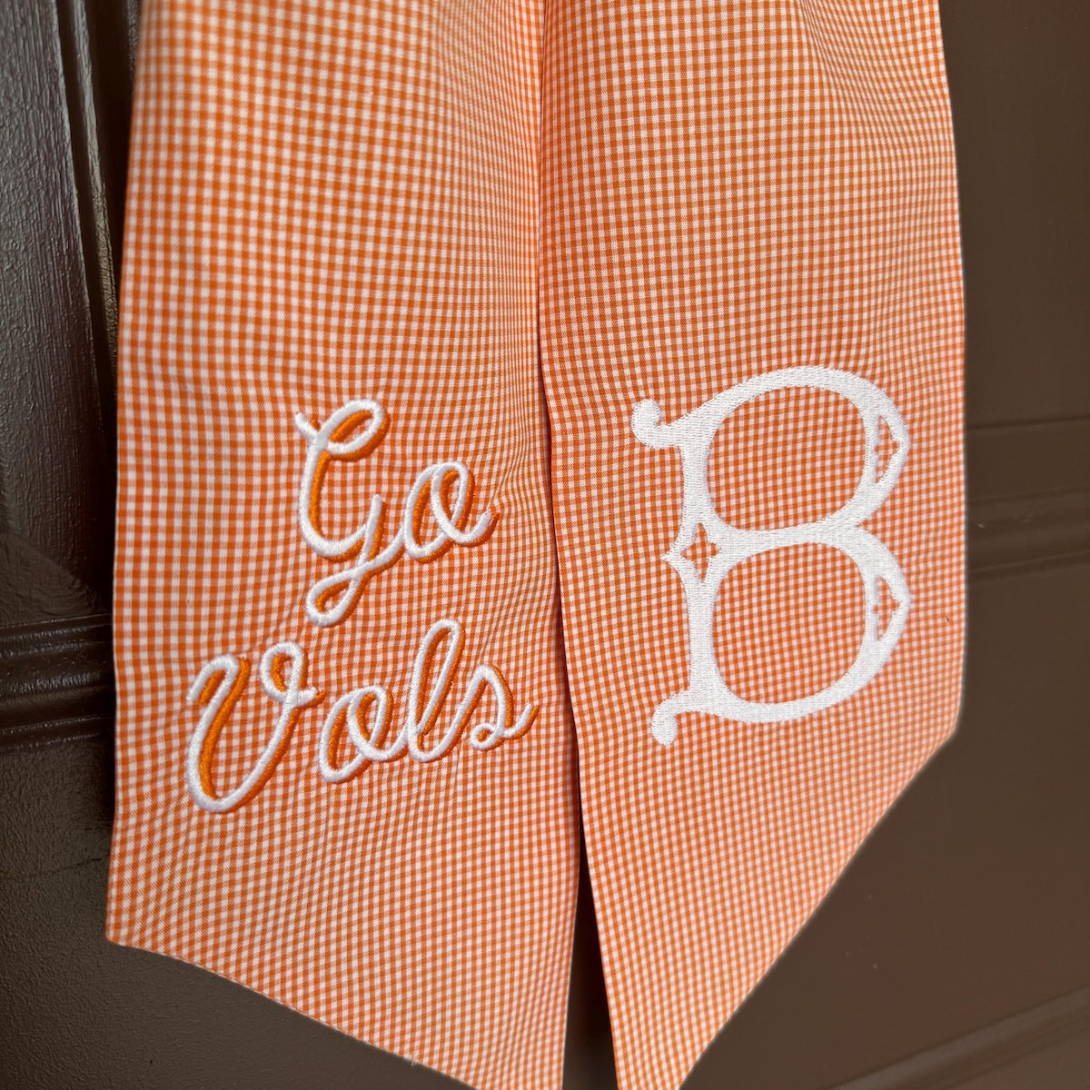 Orange Gingham Checkered Tennessee Football Embroidered Wreath Sash With Classic Solid Initial Monogram || Custom Front Door Home Decor - Etsy