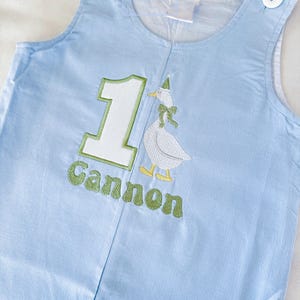 Corduroy baby-longall met gansapplicatie | Geborduurde outfit voor eerste verjaardag