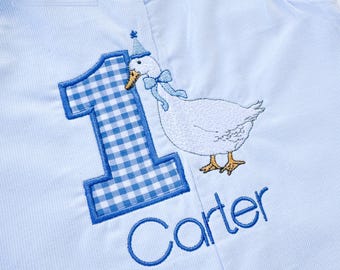 Goose First Birthday Outfit | Embroidered Corduroy Longall, Vintage Style