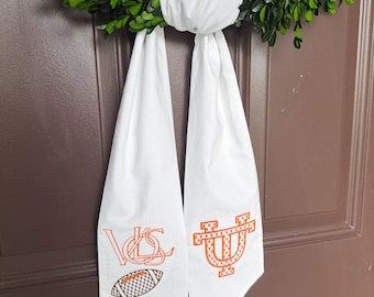 Tennessee Football Embroidered White Wreath Sash with Orange and White Vols Design | Custom Front Door Home Decor