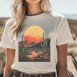 Desert Sunset Shirt, Desert Tshirt, Cactus Plant Tee, Southwestern Tshirt, Adventure Tshirt, Gift for Desert Lover, Desert Landscape Tee