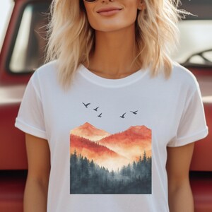 Watercolor Mountain Tshirt, Hiking Shirt, Mountain Graphic Tee, Nature Tee,Gift for Nature Lovers,Tshirt Gift for Him,Graphic Tees for Women