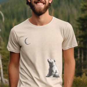 Bear Gazing at Moon Tee, Crescent Moon Tee, Serene Bear Shirt, Gift for Wildlife Lover, Nature Shirt, Bear Gifts, Hiking Shirt, Unique Tees