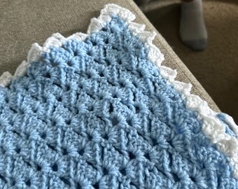 Handmade Crochet Baby Blanket – Shell Stitch Baby Blanket with Matching Border | Custom Baby Shower Gift | Soft Acrylic Infant Blanket