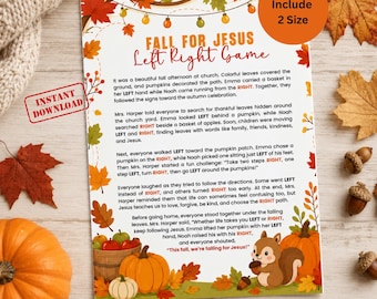 Fall For Jesus Left Right Game, Autumn Story, Fall Game Printable, Sunday School Pass The Prize, Gift Exchange, Bible Activity