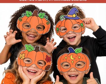Pumpkin paper mask costume Halloween Spooky Day coloring craft activity Party favor Printable mask kids - Instant Download