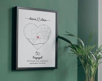 Personalised Couple Map - Engagement Gift, Map Prints Any Location, City Print, Town Map, Love Map Print, Map Gift, Map Prints Poster