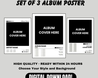 Juego de 3 pósteres de álbum personalizados, elige tu propio póster de música, póster de lista de canciones personalizado, regalo para amantes de la música, arte mural musical (descarga digital)