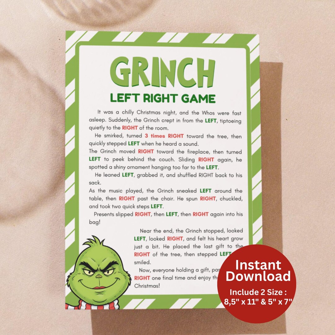 Funny Left Right Christmas Story Grinch Game, Christmas Pass the ...