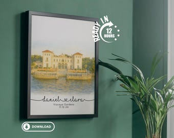 Wedding Venue Print,Wedding Gift,1st Wedding Anniversary Present,Venue Sketch, Painting from Photo,Personalised Drawing,Couple Gift wedding