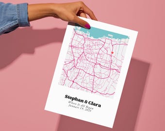Wedding Anniversary Gift - Custom City Map, Digital Print, Personalized Map Art, Valentine’s Day Gift, Birthday Gift for Him/Her