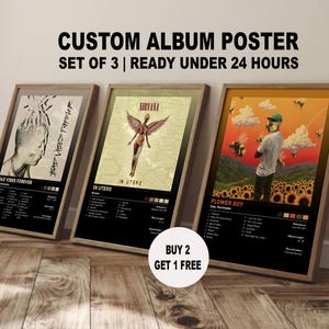 3er-Set benutzerdefinierte Album Poster, wählen Sie Ihr eigenes Album, Tracklist Poster, fordern Sie ein Album an, Musik Print Art, Wohnheim Musik Dekor, Album Musik Wandkunst