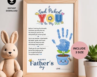 Christian Father’s Day Handprint Craft Printable,God Picked You to Be My Dad,Toddler Baby Preschool Sunday School Fathers Day Craft Gift