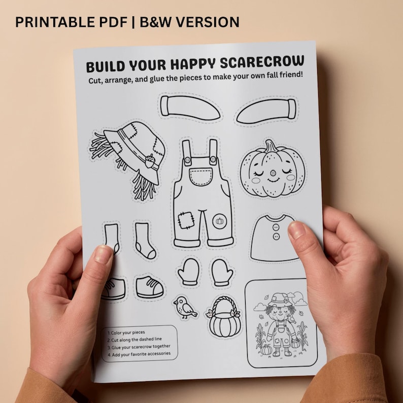 Build a Scarecrow Printable Craft, 3D Fall Cut & Paste Activity for ...
