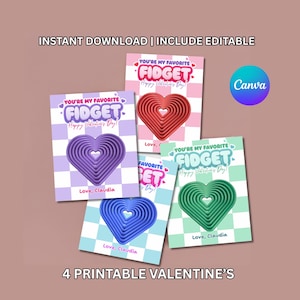 Layered Fidget Heart Valentine Printable Tag, 3D Printed Heart Fidget Valentine Toy Favor Card, Toy Fidget Holder Card (Digital Download)