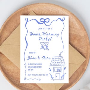 Faire-part de pendaison de crémaillère, cadeau de pendaison de crémaillère pour un ami, nouvelle invitation à la maison manuscrite, style dessiné à la main nouvelle maison, modèle de toile numérique, imprimable