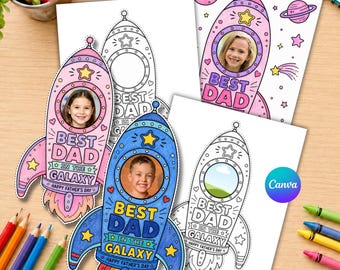 Father's Day Rocket Card Craft - Personalized Photo Craft Keepsake for Dad (Printable PDF | Canva), Best Dad In The Galaxy, Digital Download