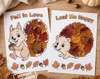 Fall Leaf Crafts Printable, Squirrel & Hedgehog Nature Craft, Preschool Kindergarten Fall Activity, Autumn Craft PDF