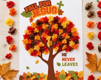 Fall For Jesus Craft Christian Kids Tree Activity, Thanksgiving Fall Bible Activity, Church Sunday School Lesson, Torn Paper Craft For Kids