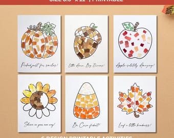 Fall Torn Paper Kids Craft Activity, Pompon glueing printable pages, Toddler cutting Practice, PreSchool Kindergarten, Montessori method