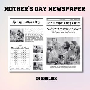Editable Mothers Day Newspaper Template, Personalized Mother's Day Gift ...