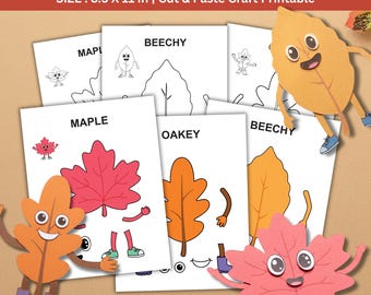 Build 3 Leaf Friends,Autumn Leaf Craft for Kids,Cut and Paste Fall Activity,Build a Leaf Person,Preschool Printable,Kindergarten Fall Craft