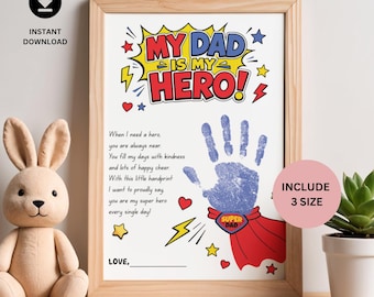 Super Dad Handprint Craft Printable, Father’s Day Superhero Keepsake, Kids Handprint Art, DIY Father’s Day Gift, Preschool Craft Template