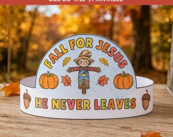 Fall For Jesus Crown Craft Printable, Sunday School Fall Activity, Easy Christian Preschool Kids Bible Craft, Paper Crown Coloring Page PDF
