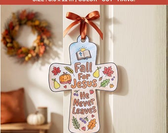 Fall for Jesus Bible Craft for Kids, Christian Fall Religious Cross Fall Wreath, Sunday School Christian Coloring Activity,Easy Paper Wreath