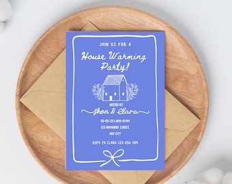 Housewarming Invitation Editable House Warming Party,Handwritten New Home Invite,New House Hand Drawn Style,Canva Template Digital,Printable