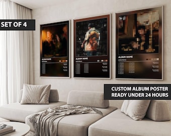 Juego de 4 pósteres de álbumes personalizados / Solicita cualquier álbum / Decoración de habitación personalizada / Impresión musical estética / Póster musical personalizado / Carátula de álbum