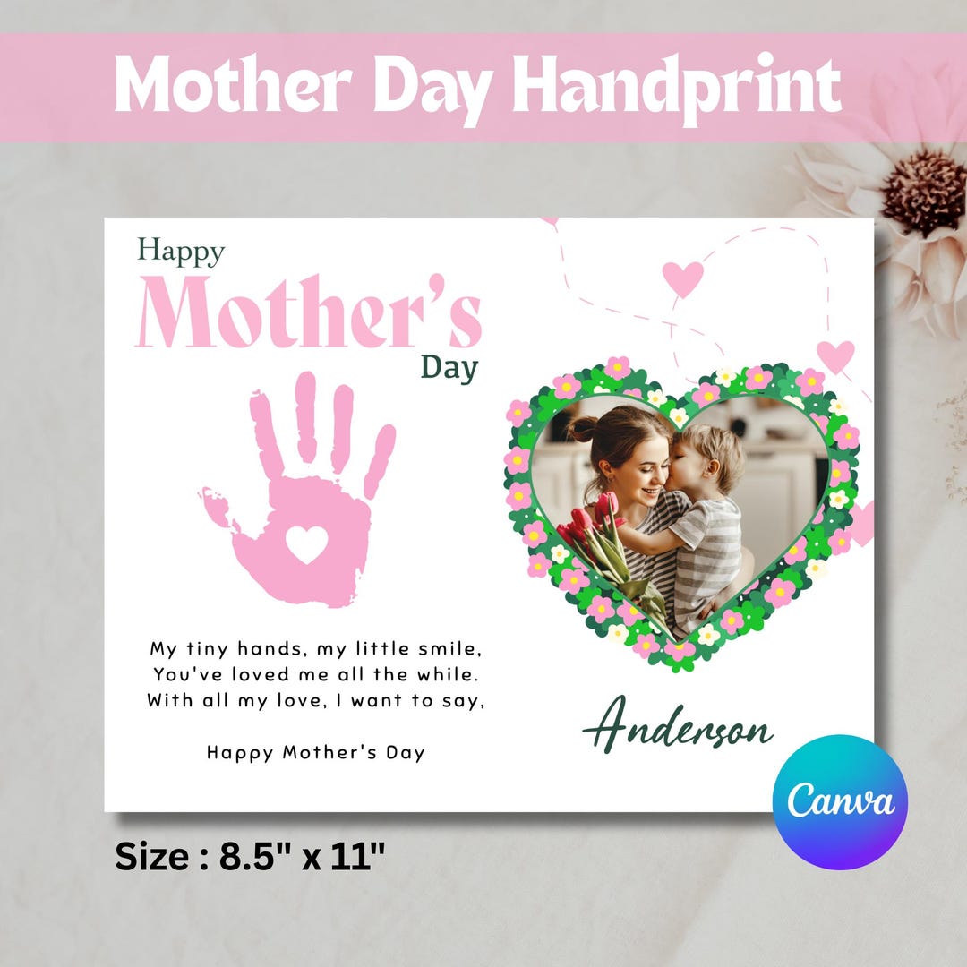 Mother’s Day Handprint Craft With Photo, Kids Printable Gift for Mom ...