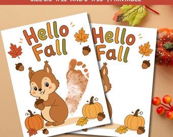Hello Fall Squirrel Handprint & Footprint Craft,Autumn Kids Keepsake Printable,Toddler Preschool Daycare Fall Activity, Kinder Fall Activity
