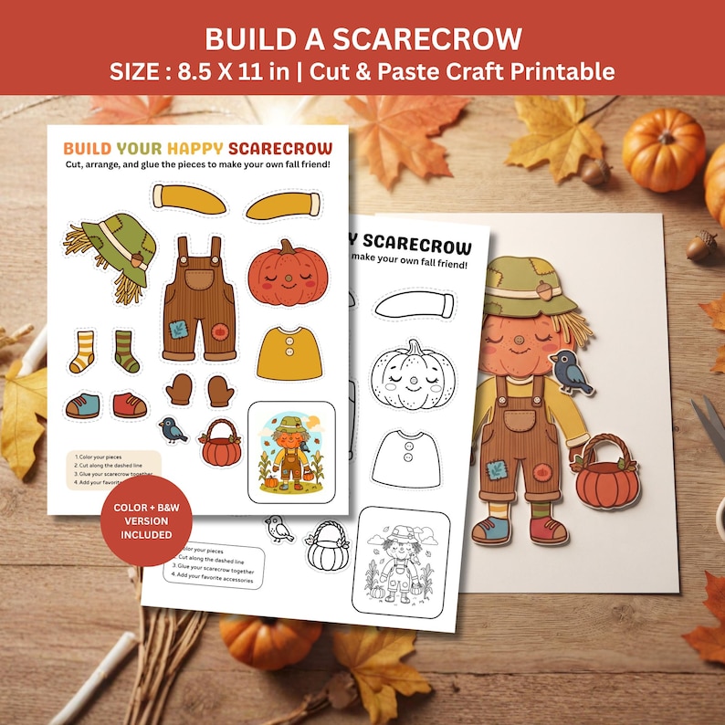 Build a Scarecrow Printable Craft, 3D Fall Cut & Paste Activity for ...